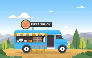 food truck vendendo pizza no parque vetor