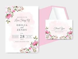 elegantes cartões de convite de casamento desenhados à mão floral