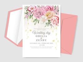 elegantes cartões de convite de casamento desenhados à mão floral vetor