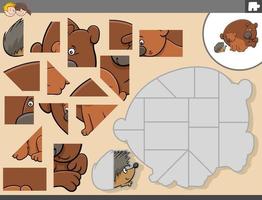 jogo de quebra-cabeça com ursos e personagens animais ouriço vetor