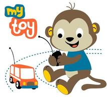 fofa macaco com controlo remoto ao controle carro, vetor desenho animado ilustração