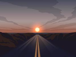 ilustração em vetor estrada vazia pôr do sol