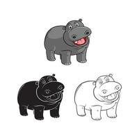 coloração livro fofa hipopótamo desenho animado personagem vetor