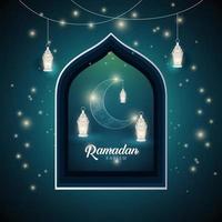 Ramadan Kareem night blue cheio de estrelas com lanternas background design vector