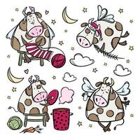 Novo ano vaca personagens Natal touro vetor ilustração conjunto