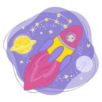 foguete menina cosmos Princesa desenho animado vetor ilustração conjunto