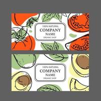tomate abacate etiquetas esboço estilo vetor ilustração conjunto