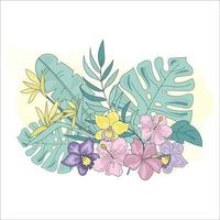 trópico flores e plantas grampo arte vetor ilustração conjunto