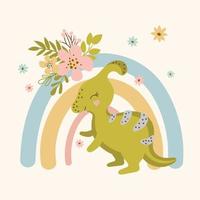 dino flor mão desenhado vetor ilustração vestuário impressão