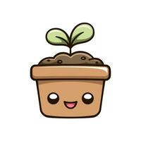 kawaii plantinha brotar dentro uma flor Panela fofa desenho animado ilustração. plantar crescimento processo ciclo. jardinagem agricultura agricultura clipart. vetor