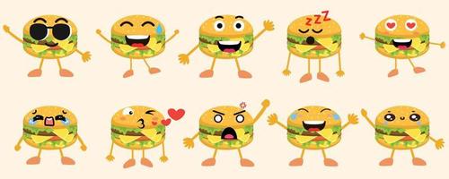 fofa hamburguer personagem emoticon conjunto vetor