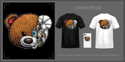 robô Urso de pelúcia Urso cabeça ilustração camiseta Projeto completo com brincar. vetor