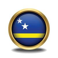 Curaçao bandeira círculo forma botão vidro dentro quadro, Armação dourado vetor