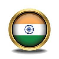 bandeira da Índia círculo forma botão vidro dentro quadro, Armação dourado vetor