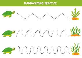 rastreamento linhas para crianças. desenho animado algas e tartarugas. vetor