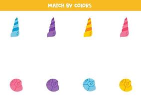 cor Coincidindo jogos para pré escola crianças. Combine conchas do mar de cores. vetor