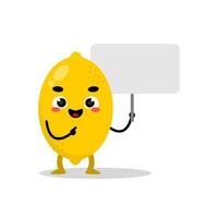 feliz limão mascote segurando bandeira vetor