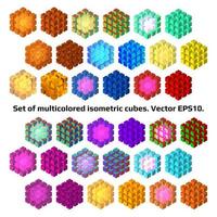 conjunto do multicolorido isométrico cubos a partir de separado pequeno cubos isolado em branco. descentralizado sistema símbolos. vetor eps10.