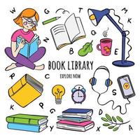 livro biblioteca conceito livraria conectados Aprendendo do alunos vetor