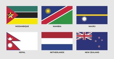 bandeira de moçambique, namíbia, nauru, nepal, holanda, nova zelândia. vetor
