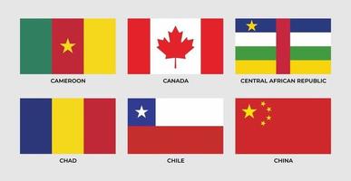 bandeira de camerron, canadá, república centro-africana, chad, chile, china, vetor