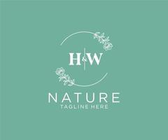 inicial hw cartas botânico feminino logotipo modelo floral, editável premade monoline logotipo adequado, luxo feminino Casamento marca, corporativa. vetor