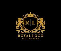 inicial rl carta leão modelo de logotipo de luxo real em arte vetorial para restaurante, realeza, boutique, café, hotel, heráldica, joias, moda e outras ilustrações vetoriais. vetor