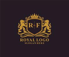 modelo de logotipo de luxo real de leão de carta inicial de rf em arte vetorial para restaurante, realeza, boutique, café, hotel, heráldica, joias, moda e outras ilustrações vetoriais. vetor