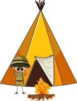 barraca de acampamento com personagem de desenho animado doodle infantil isolado vetor