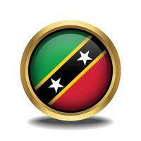 st. kitts nevis bandeira círculo forma botão vidro dentro quadro, Armação dourado vetor