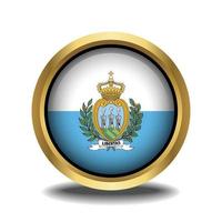 san marino bandeira círculo forma botão vidro dentro quadro, Armação dourado vetor