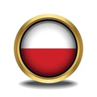 Polônia bandeira círculo forma botão vidro dentro quadro, Armação dourado vetor