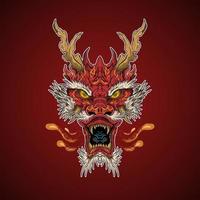 chinês vermelho lendário oriental fogo Dragão cabeça vetor ilustração obra de arte