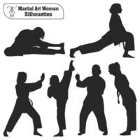coleção vetorial de silhuetas de mulheres de artes marciais em poses diferentes vetor