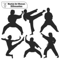 coleção vetorial de silhuetas de mulheres de artes marciais em poses diferentes vetor