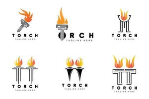 logotipo da tocha, design de fogo, logotipo da carta, ícone da marca do produto vetor