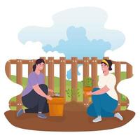 mulheres jardinando ao ar livre vetor