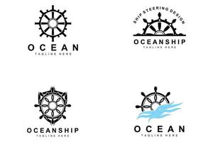 logotipo de direção do navio, ícones do oceano vetor de direção do navio com ondas do mar, âncora de veleiro e corda, design de vela da marca da empresa