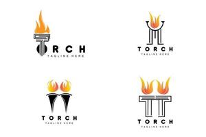 logotipo da tocha, design de fogo, logotipo da carta, ícone da marca do produto vetor