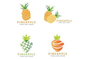 design de logotipo de abacaxi, vetor de frutas frescas, ilustração de plantação, rótulo de marca de produtos de frutas