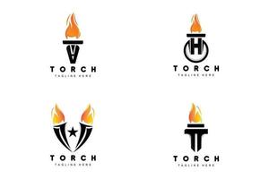 logotipo da tocha, design de fogo, logotipo da carta, ícone da marca do produto vetor