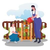 mulheres jardinando ao ar livre vetor