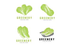 design de logotipo de repolho chinês vetor de plantas verdes ingredientes de alimentos kimchi
