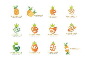 design de logotipo de abacaxi, vetor de frutas frescas, ilustração de plantação, rótulo de marca de produtos de frutas