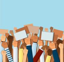 grupo de punhos erguidos no ar. grupo de manifestantes com punhos erguidos na ilustração vetorial de ar vetor
