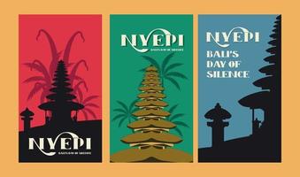 Nyepi poster Projeto para budista comemoração dentro a cidade do bali vetor