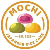 moderno vetor plano Projeto simples minimalista fofa logotipo modelo do mochi para marca comprar, cafeteria, restaurante, bar, emblema, rótulo, distintivo. isolado em branco fundo. retro círculo volta crachá estilo ícone.