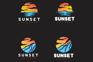 logotipo do pôr do sol, design de praia, ilustração de rio e sol, vetor aproveitando o crepúsculo