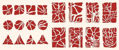 conjunto do abstrato orgânico formas inspirado de matisse. contemporâneo estético vetor elemento dentro groovy rabisco floral arte vermelho cor geométrico forma. retro hippie estilo para logotipo, decoração, imprimir, cobrir.