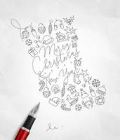brinquedo meias letras alegre Natal e feliz Novo ano desenhando com caneta linha em amassado papel fundo vetor